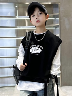 Children's Clothing Boys' Spring Sweatshirt Spring and Autumn 2025 New Big Boy Spring Fake Two-Piece Top Trendy and Stylish
