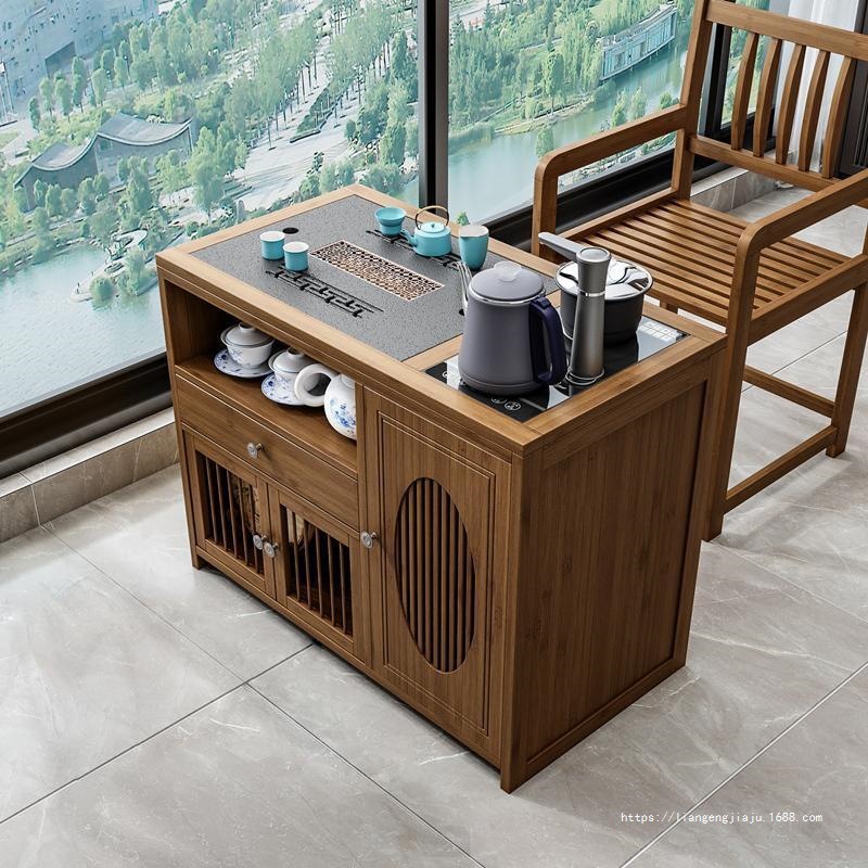 Mobile Tea Table, Small Tea Table, Household Tea Cabinet, Small Coffee Table, Balcony Kung Fu Tea Set, Kettle, Integrated Side Cabinet