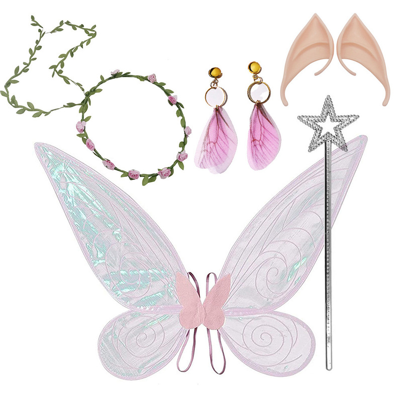 Children's Colorful Butterfly Wings Cross-border Korean Tulle Pearl Earrings Props Angel Elf Wings suit Wholesale Children's Colorful Butterfly Wings Cross-border Korean Tulle Pearl Earrings Props Angel Elf Wings suit Wholesale
