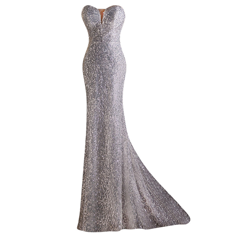 Vestido de noche sirena gris sexy sin tirantes, novedad de verano 2026, vestido de novia para brindis, vestido de anfitriona para actuación, vestido de boda image 6