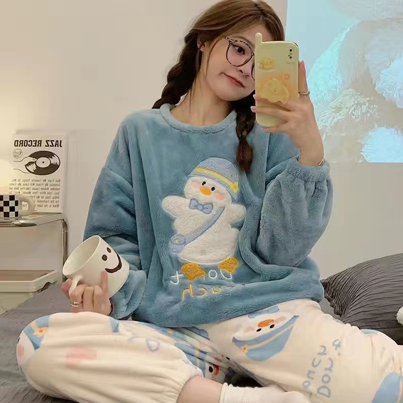 Otoño y invierno pijamas mujeres coral veludo engrosado 2024 nuevos estudiantes cálidos franela invierno conjunto de ropa para el hogar image 39
