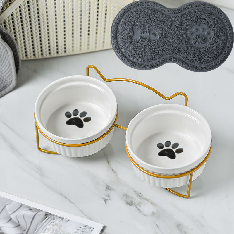 Cerámica doble cuenco cuello para perro y gato cuenco para mascotas cuenco para perros cuenco para perros cuenco para gatos cuenco alimentador para mascotas