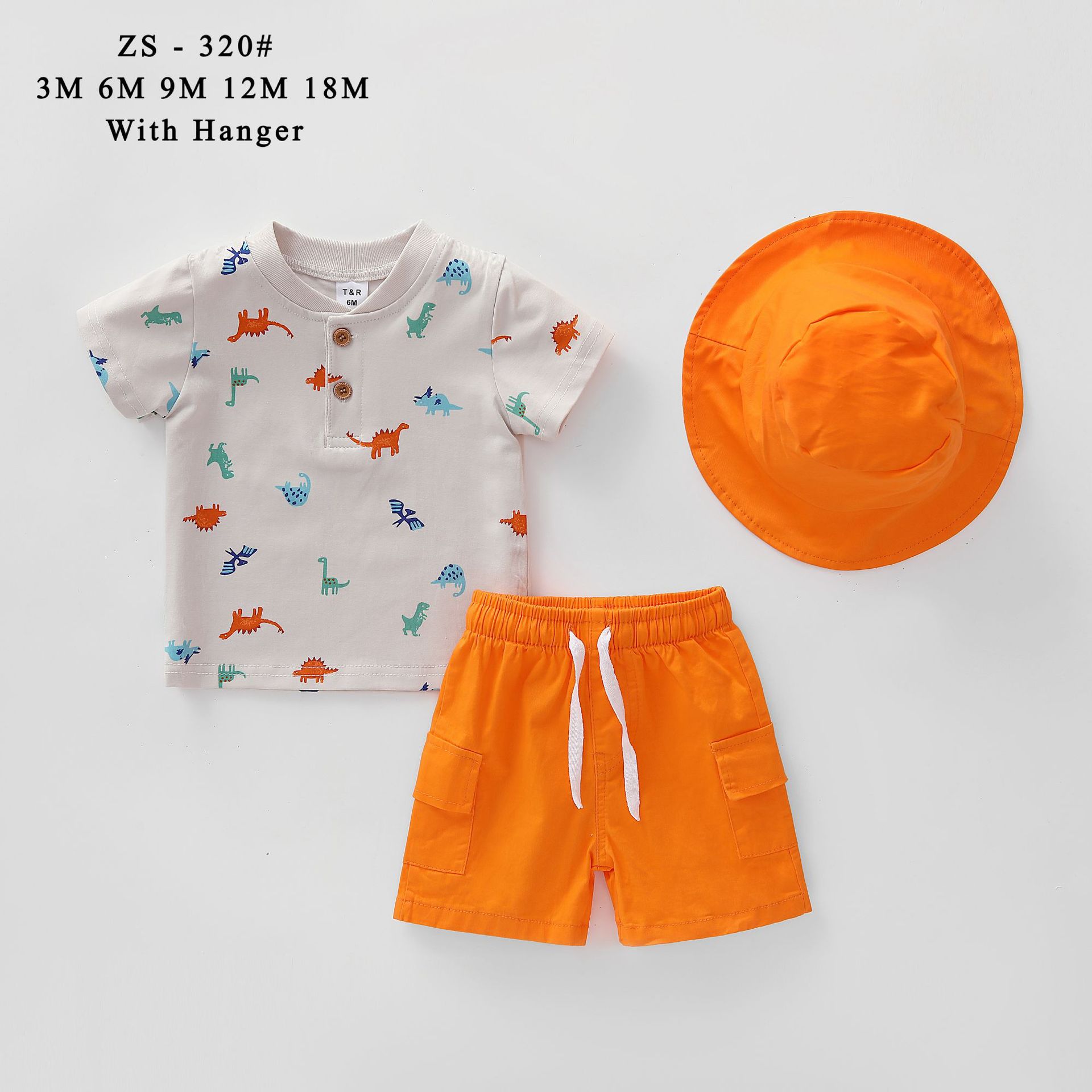 外贸套装婴3M-18M新款3PCS夏季圆领T-shirt+短裤+帽子宝宝套装311
