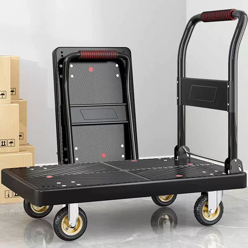 Flatbed truck on four wheels for moving, folding cart, trailer for home use, increased thickness