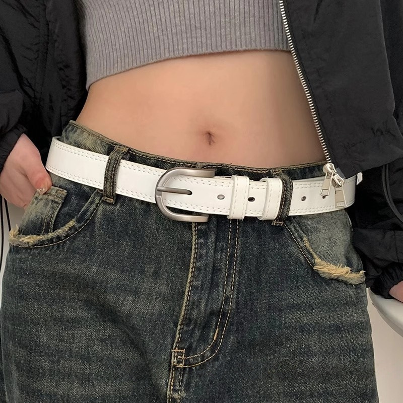 レトロ韓国スタイルのジーンズベルト女性のトレンディなファッション多用途ニッチデザインアクセサリー白ピンバックルベルト|undefined