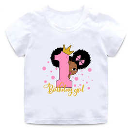 厂家直销的小黑人黑色素公主生日女孩T恤男孩女孩夏季上衣短袖