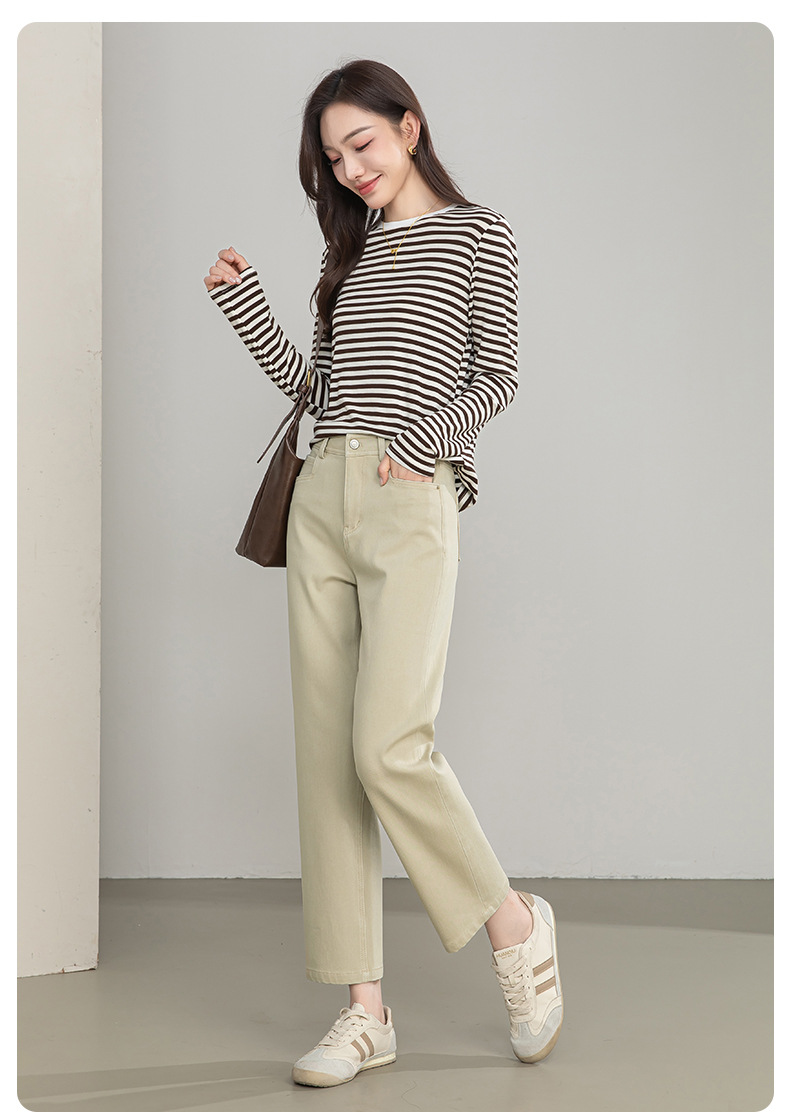Quần jean nữ ống rộng cạp cao phong cách phục cổ — xanh lam chi tiết 22