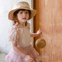 2024 Summer Strawberry Sugar Girl Girls Cotton Soft Embroidered Lace Collar Bubble Short Sleeve Elastic T-shirt