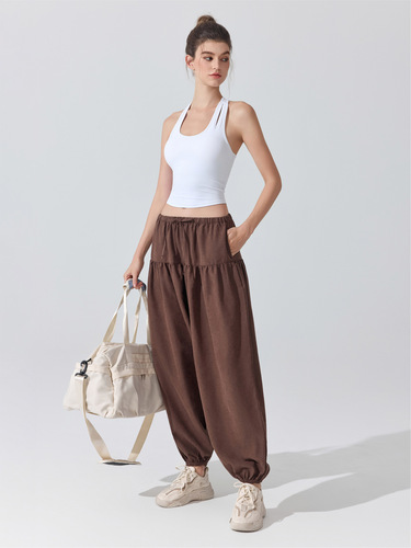 European and American cross-border bloomers, casual and fashionable elastic waist drawstring, elastic leg binding, wear-resistant sports fitness yoga trousers