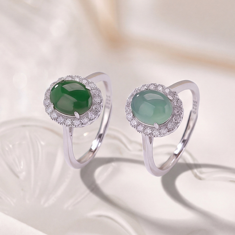 Nhẫn nữ phong cách Trung Hoa hình trứng mở, ngọc bích xanh — Màu xanh ngọc bích