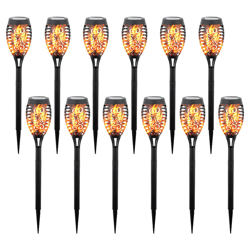 Lámpara solar transfronteriza 12 LED lámpara de llama solar lámpara de calle solar al aire libre patio impermeable redonda lámpara de decoración lámpara de iluminación