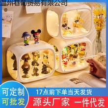 盲盒新款泡泡玛特手办收纳盒带灯桌面展示架亚克力卡通塑料太空舱