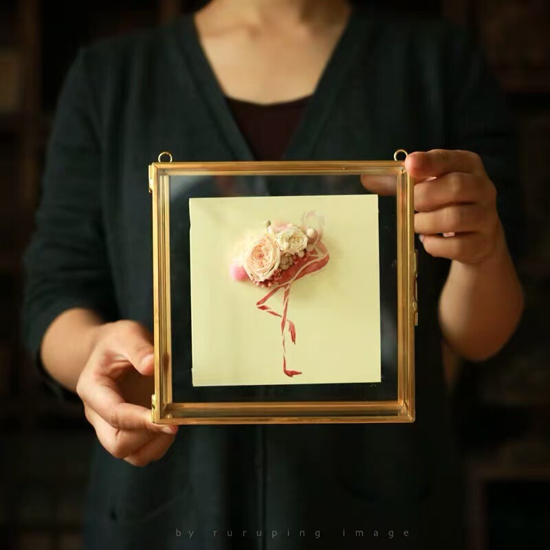 2025 Simple Brass Box Plant Specimen Picture Frame Living Room Dried Flowers Decorative Painting Ornaments Golden Border Art Hanging Painting