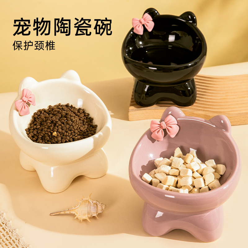 고양이 그릇 고양이 개 음식 그릇 세라믹 귀여운 창조적 인 비스듬한 입 중소 애완 동물 그릇 음식 쌀 마시는 목 높은 발