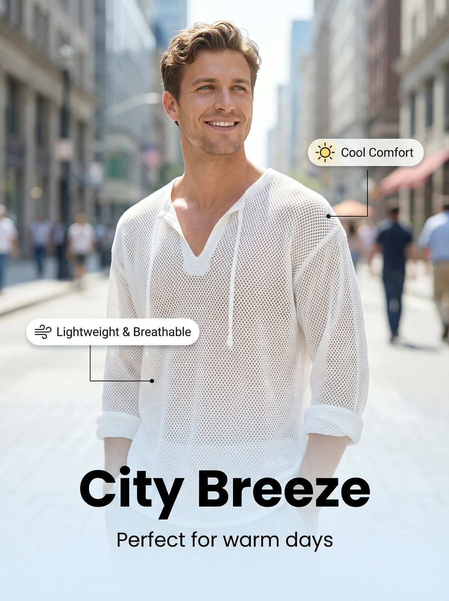 Herren Grobstrick Pullover Mit V-ausschnitt Langarm Strandhemd_voghion.com