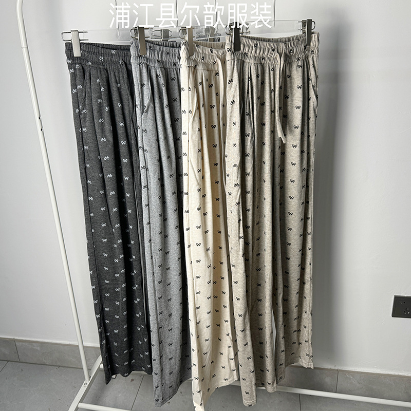 Pantalones Anchos de Felpa Suave con Lazo de Poliéster de Tiro Alto