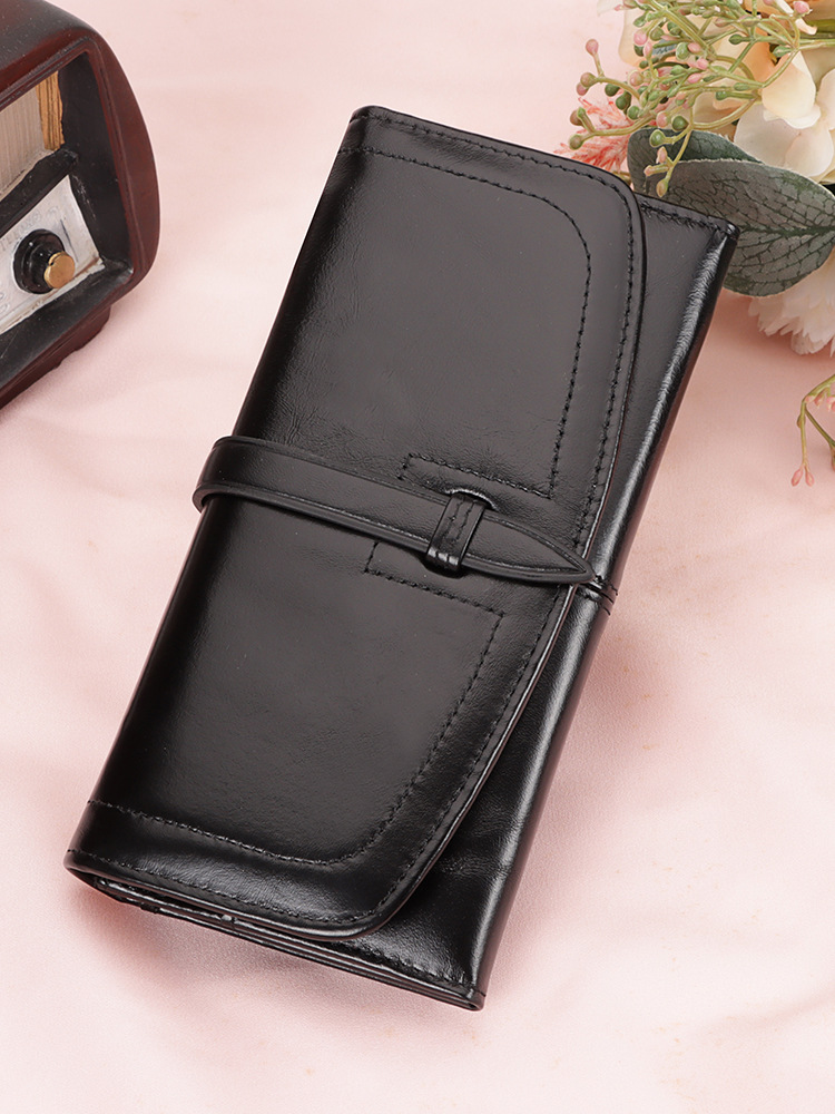 Nueva Cartera de Cuero Genuino para Mujer, Estilo Comercio Exterior Europeo y Americano, Cartera Larga con Cierre RFID, Gran Capacidad, Primera Capa de Piel de Vaca, Bolso de Mano para Mujer