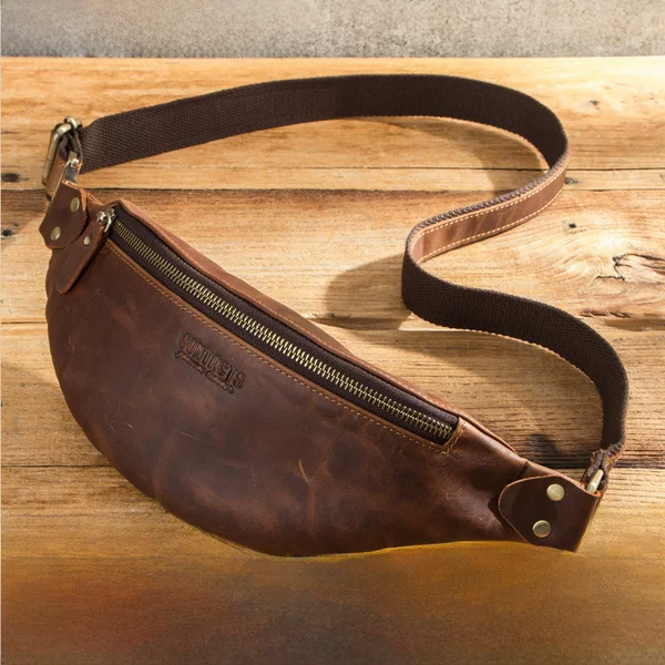 Black Angel Retro Crazy Horse Cowhide Amazon Source Men's Waist Bag European and American Trend Genuine Leather Men's Bag Cross-border Distribution
