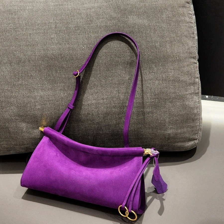 Top Grain Suede Matte Leather Retro Baguette Bag 2025 New Niche Design Underarm Shoulder Crossbody Bag For Women - Thumbnail 2