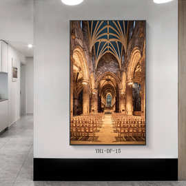 简约现代欧式复古画建筑空间教堂走廊客厅酒店装饰画海报图片画芯