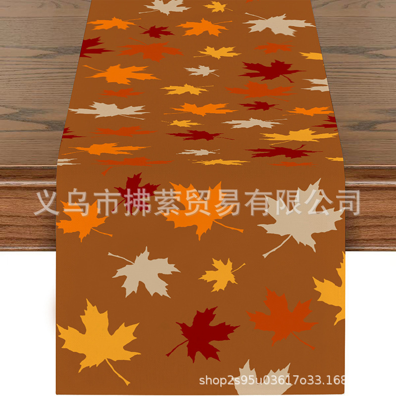 跨境新款感恩节南瓜亚麻桌旗派对装饰 适用于餐厅厨房|undefined