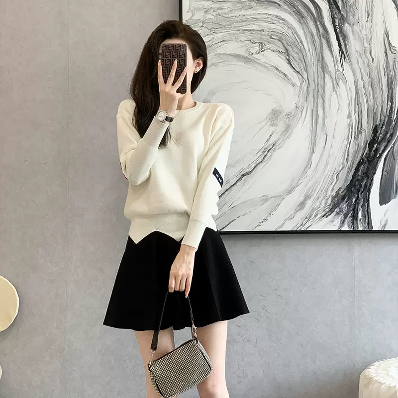 大码女装胖mm时尚休闲套装女2023秋冬季韩版学院风针织两件套装裙