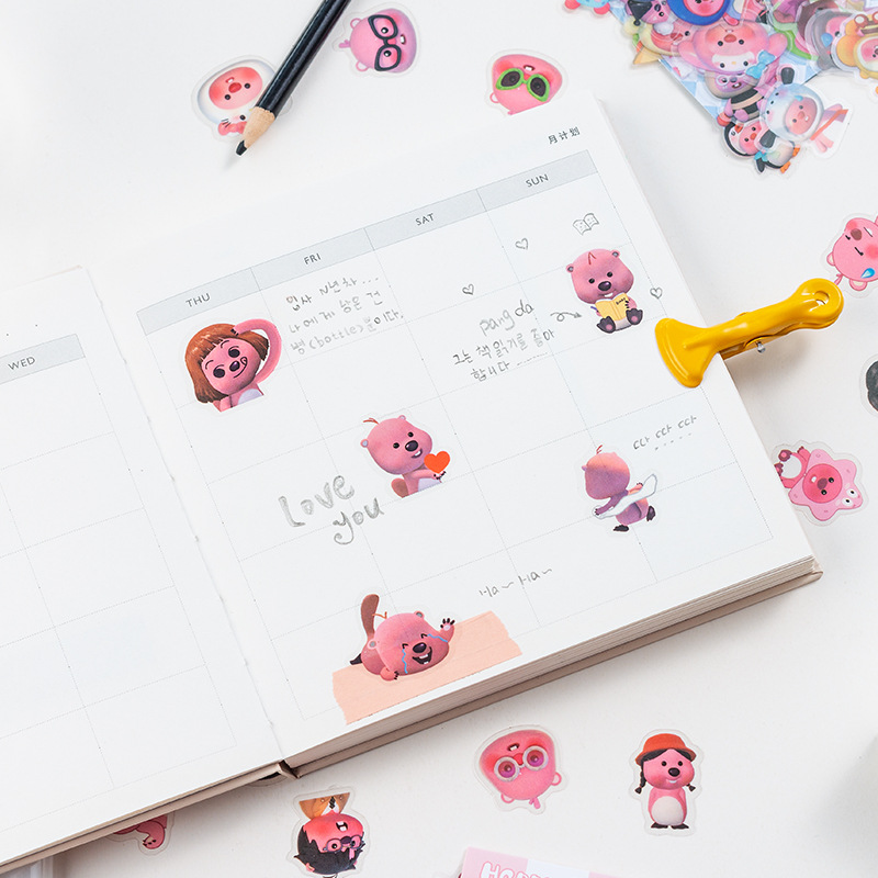 Feliz SERIE DE chuanda 100 unidades impermeable PVC etiqueta engomada transparente bolsa papel DIY Diario decorativo pegatinas animales