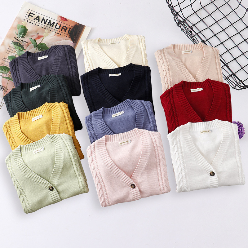 Japanese-Style College Jk Uniform New Sweater Cardigan Multi-Color Loose Twist Pure Cotton Knit Thickened Japanese-Style College Jk Uniform New Sweater Cardigan Multi-Color Loose Twist Pure Cotton Knit Thickened
