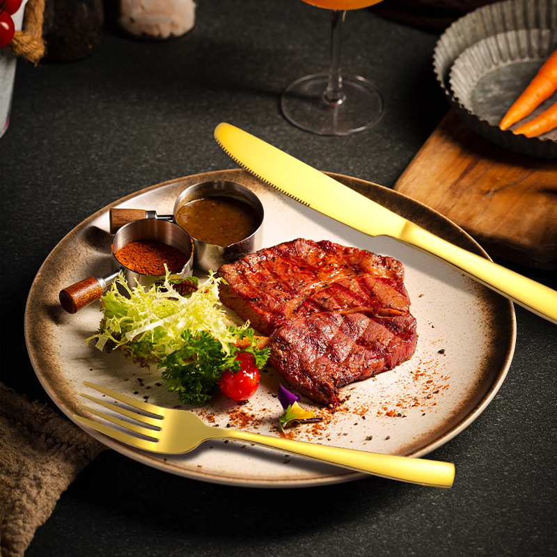 Transfronterizo Amazon cubiertos de acero inoxidable de mango cuadrado 20 / 24 / 30 piezas set cuchillo de filete de comida occidental tenedor cuchara set box