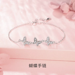 s999足银蝴蝶手链女小众设计感春夏简约气质百搭手饰品送女友礼物