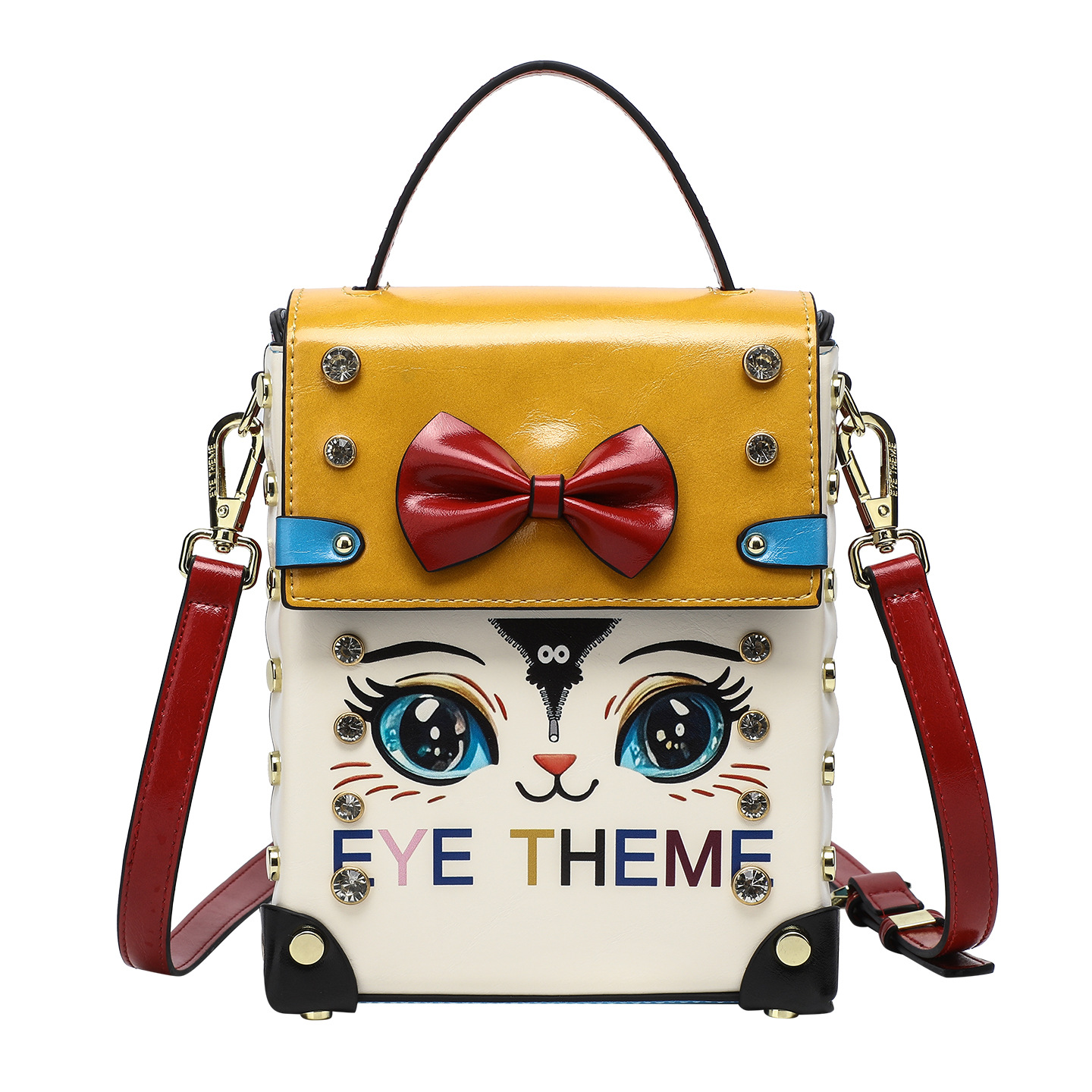 Damas lindas bolsas de estilo de banco de animales con diamantes de alto nivel con tapa de flippable bolsas de mochila con color 2863 #