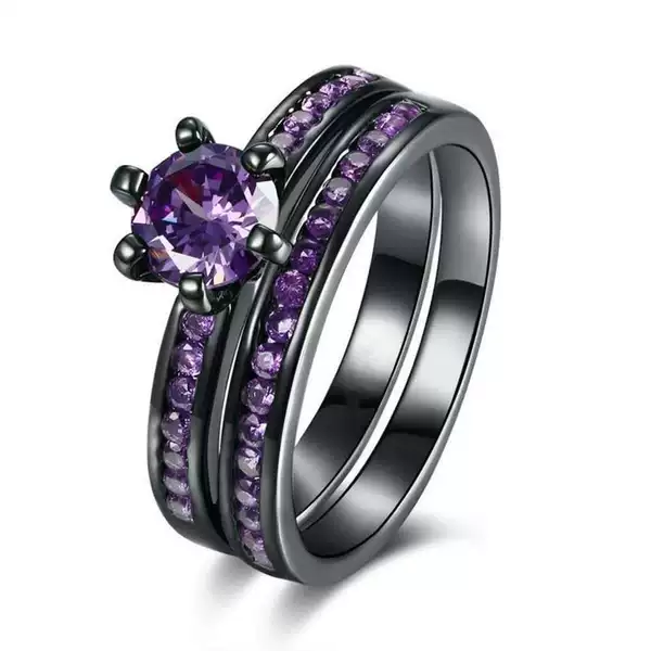 Cross-border hot fashion micro-inset purple zircon ring temperament simple romantic couple pair ring delicate diamond hand jewelry