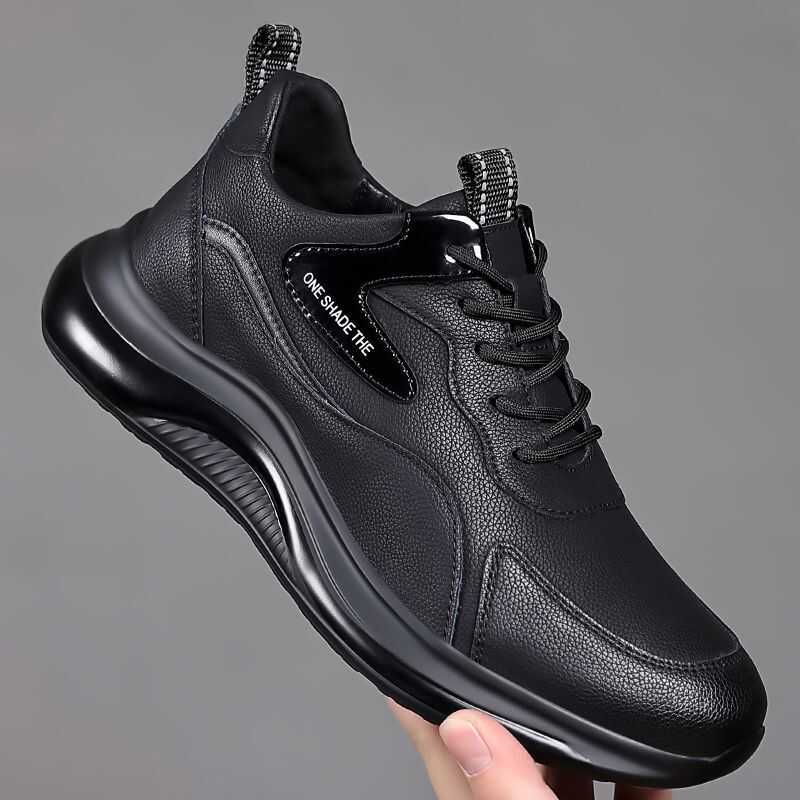 男鞋春秋冬真软皮休闲鞋运动皮鞋男加绒内增高鞋子男潮鞋老爹鞋男