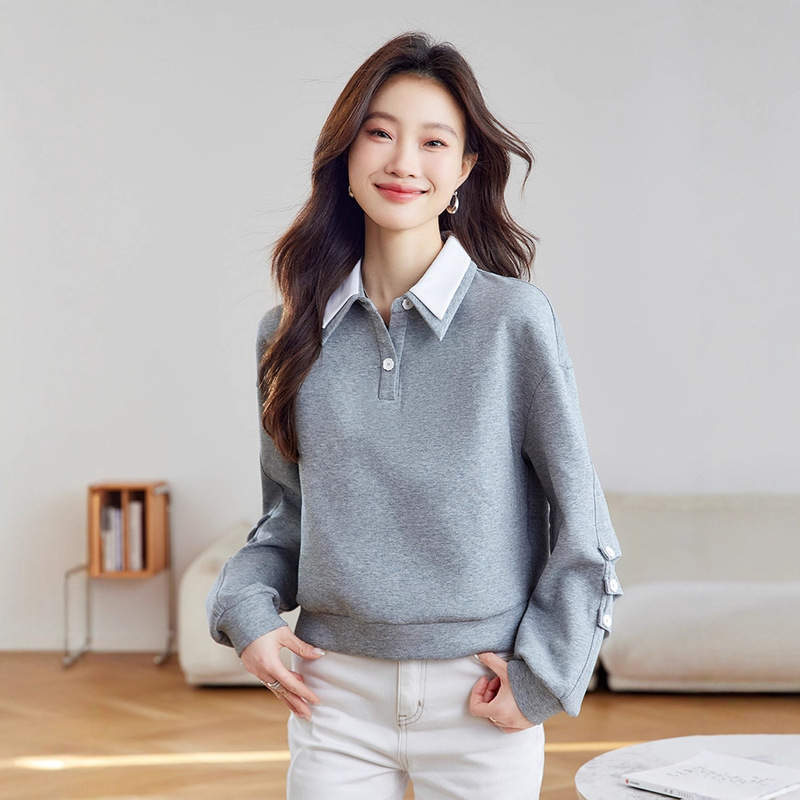 时尚假两件卫衣2025秋季新款女装拼接领宽松显瘦长袖上衣女A6809|undefined