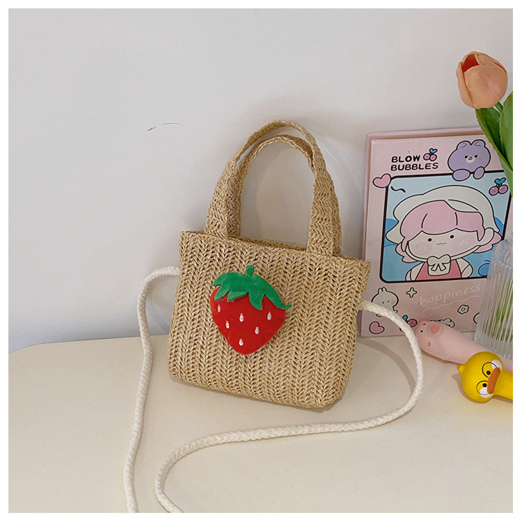 Women's Mini Straw Strawberry Bow Knot Cute Square Open Handbag display picture 10