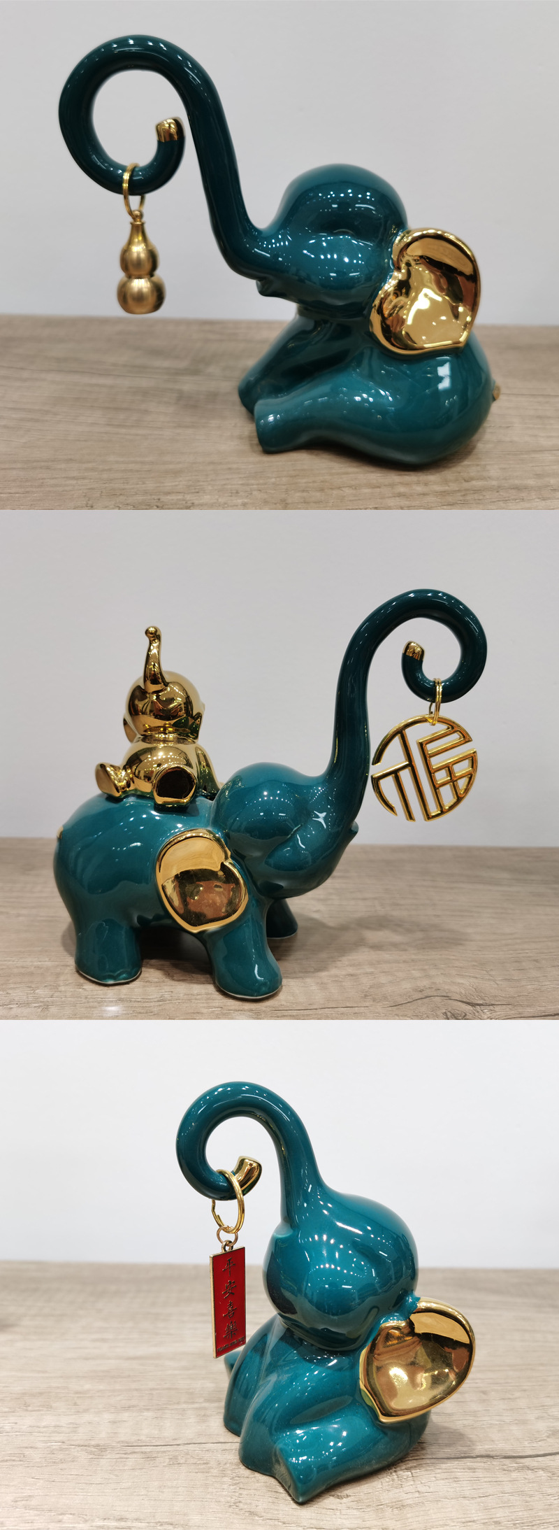 外贸出口一家四口大象家族陶瓷摆件