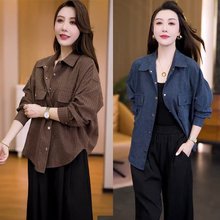 2025秋季新款格子衬衫外套时尚洋气气质中老年女士妈妈装女装上衣