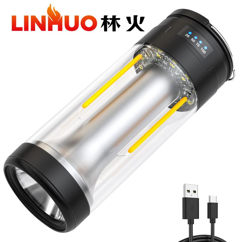 Nueva fuente de luz doble camping luz Tpye-C carga linterna magnética luz de trabajo campamento al aire libre tres en uno camping Luz