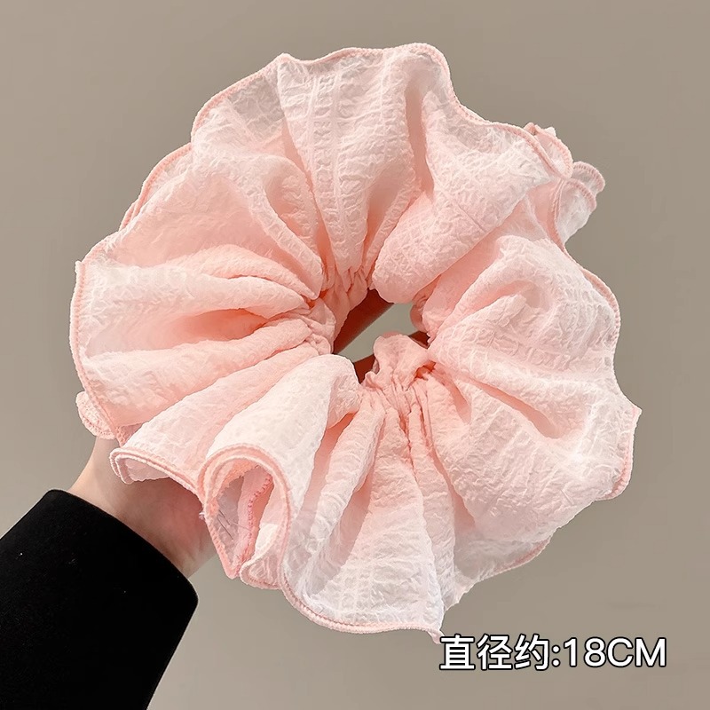 Anillo de pelo de intestino grueso súper grande coreano para mujer 2025 nuevo estilo de alta gama cordón de pelo de encaje plisado temperamento dulce cuerda de cabeza de flor
