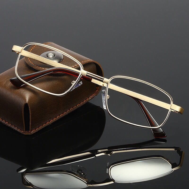 Plegable portátil cuadrado pequeño marco de alta definición anti-luz azul gafas para hombres y mujeres el mismo tipo de gafas de gafas de gafas con cinta metálica