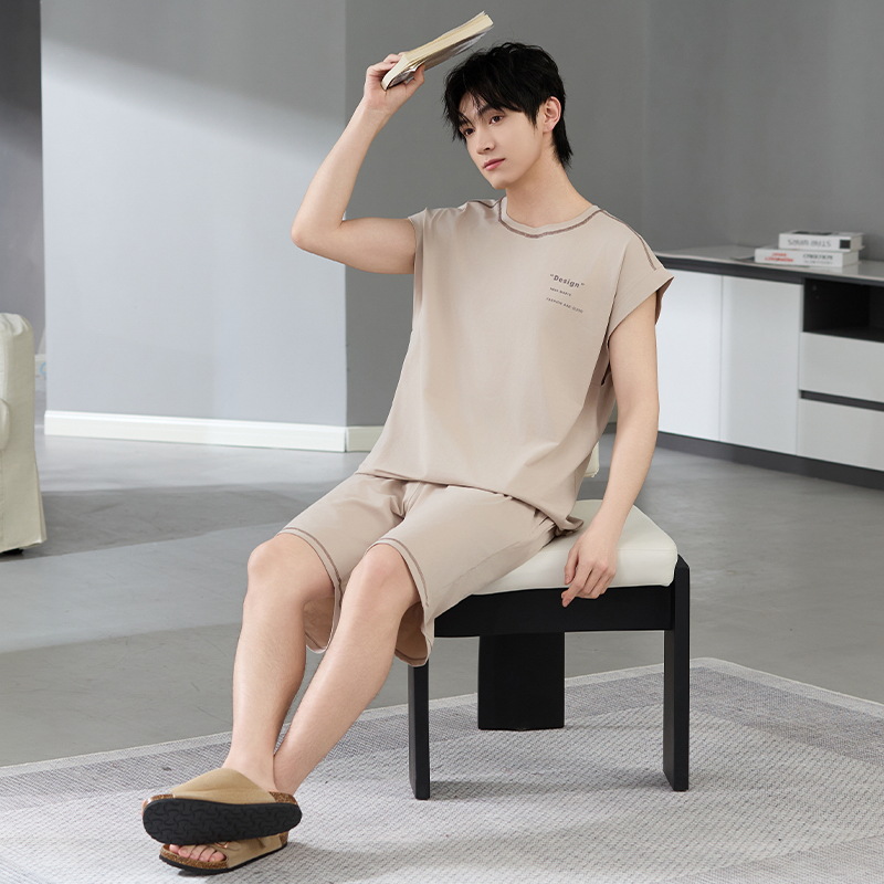 Pijamas antibacterianos para hombres pantalones cortos sin mangas de algodón de verano 2025 nuevo estilo casual de gran tamaño se puede usar en el hogar traje