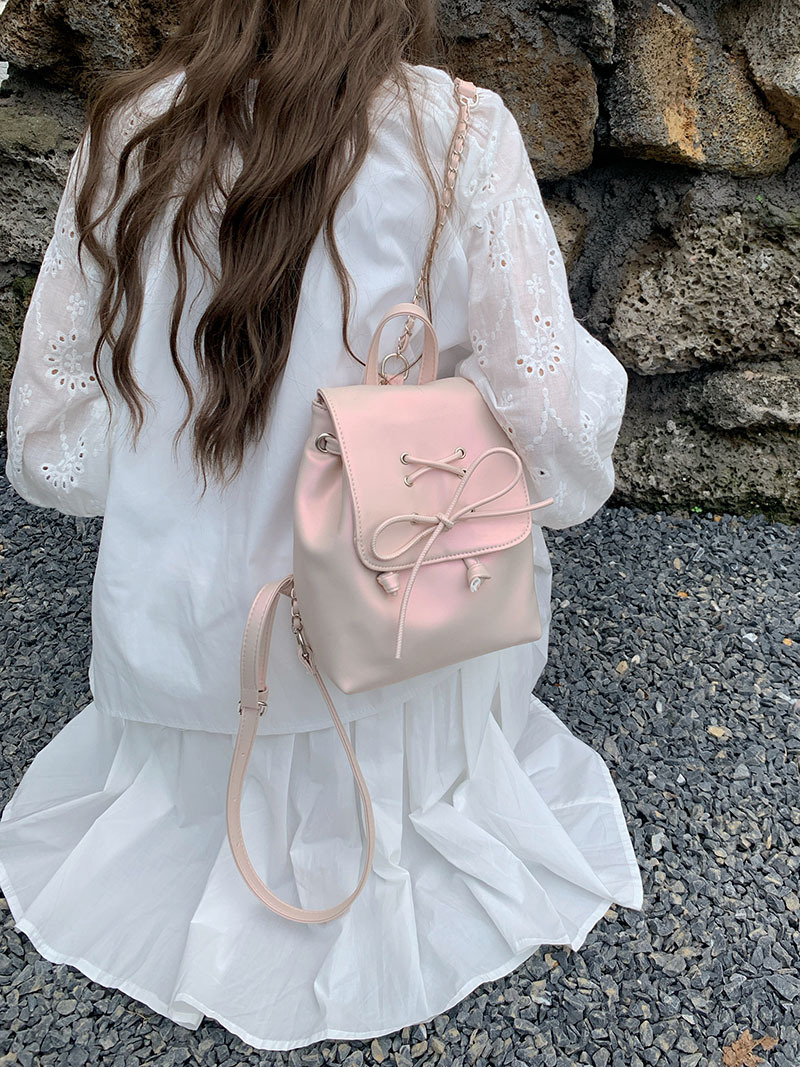 Ballet style bow double shoulder women's bag 2024 new trendy Korean backpack, cute portable shoulder bag schoolbag_voghion.com
