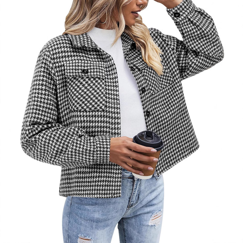 Cross-border European and American Women's Flannel Shirt Fashion Tailored Plaid Jacket Shackle Button 2024 Autumn Winter Coat