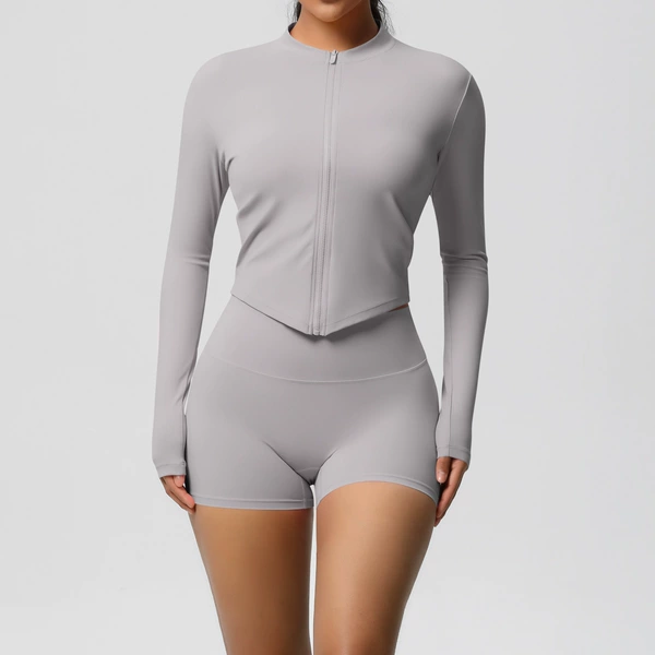 7106 Zipper Jacket + 7101 Shorts Set - Cream Gray