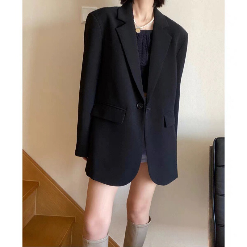 High-End Black Elegant Blazer for Women, Spring and Autumn 2026 New Style, Petite Casual Loose Korean-Style Suit