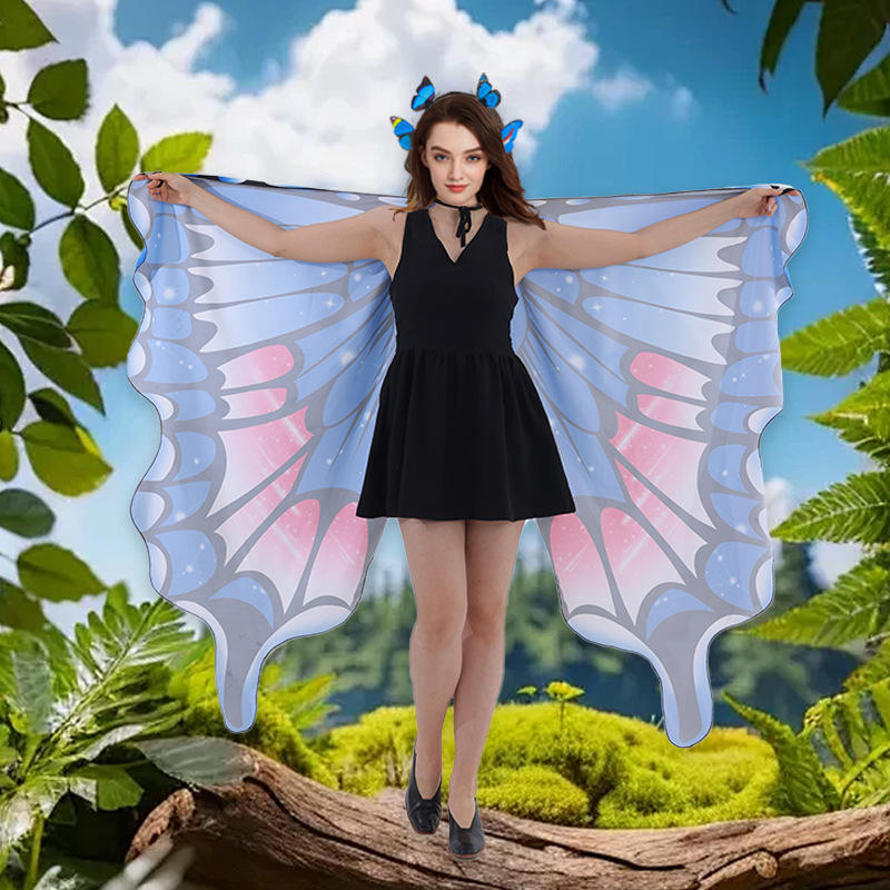 Flor mariposa capa de punto impresa ala giratoria espectáculo props chal outdoor in viento rojo en línea lo mismo disparar