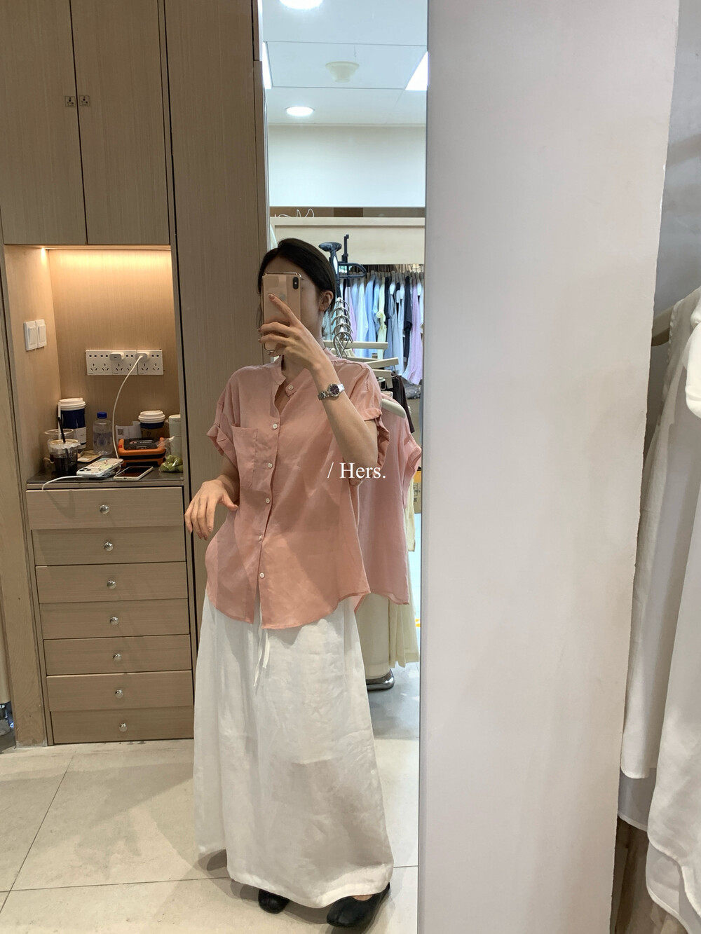 Áo sơ mi nữ tay ngắn cổ tròn chất liệu ramie phong cách tối giản — màu đen, Sữa vàng, màu hồng, màu mơ chi tiết 16