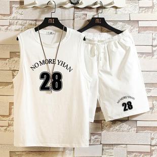 Top/Set Vest Set Men's Waistcoat T-Shirt Summer Sleeveless Student Basketball Sports Half Shorts 2 Pack 12