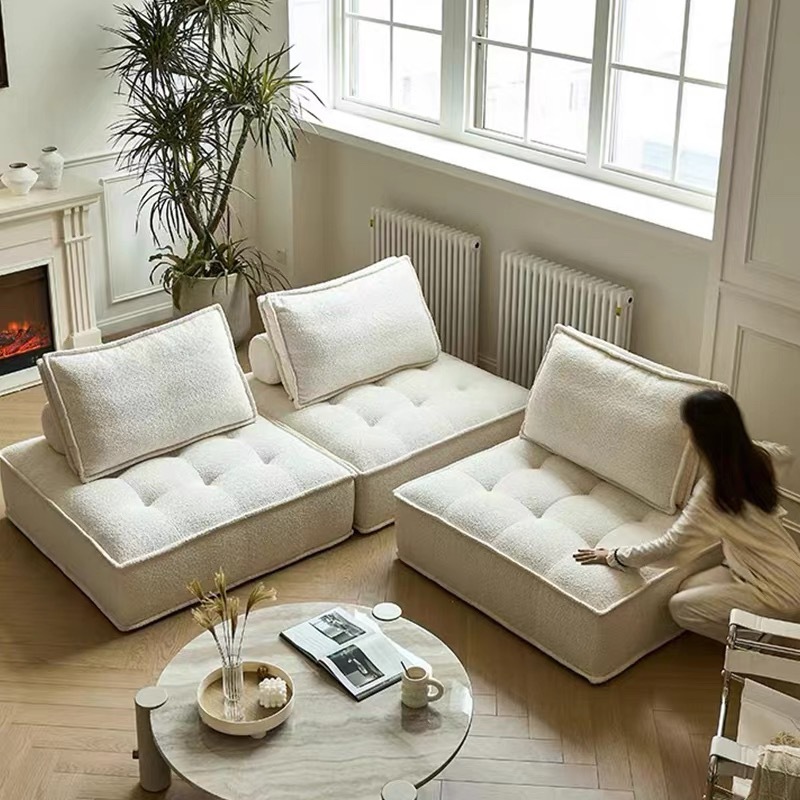 Piedmont Sofa Simple Living Room Tofu Module Sofa Single Small Apartment Cream Style Lazy Fabric Sofa
