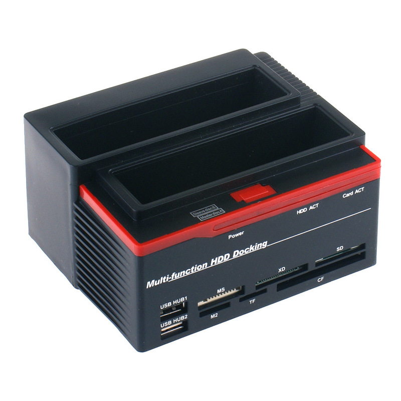 Cross-Border Usb2.0 Hard Drive Dock Card Reader Hub Dual-Port Ide+Sata Hard Drive Enclosure Storage High-Speed Transmission